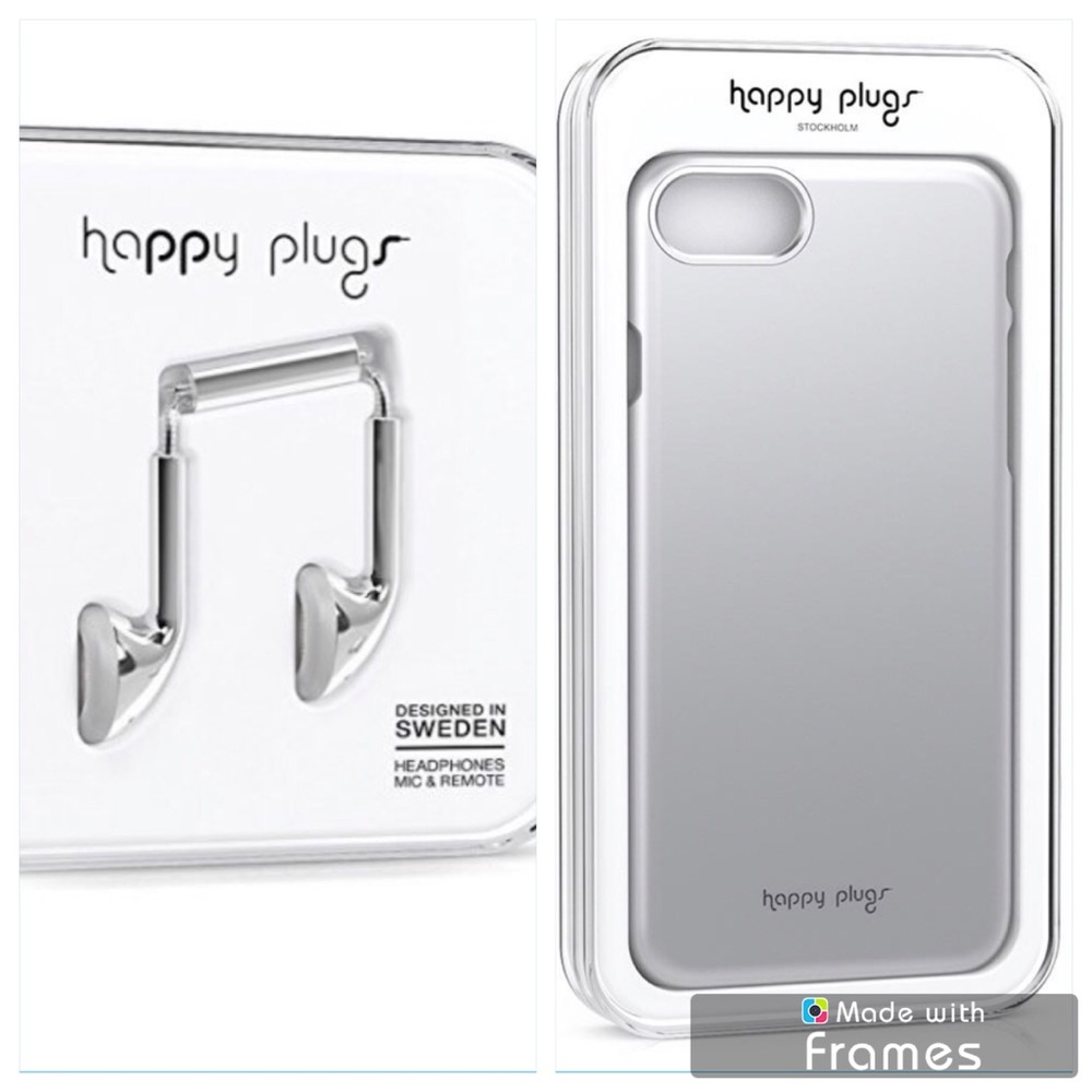 Happy Plugs iPhone 7 slim case + headphones silver